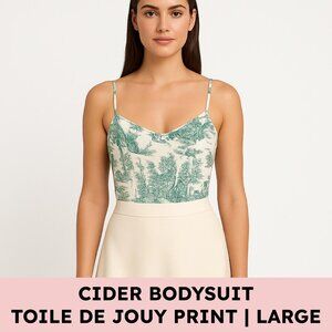 Cider Toile De Jouy Bodysuit Corset Seam Stretch Jersey Large Cream Green